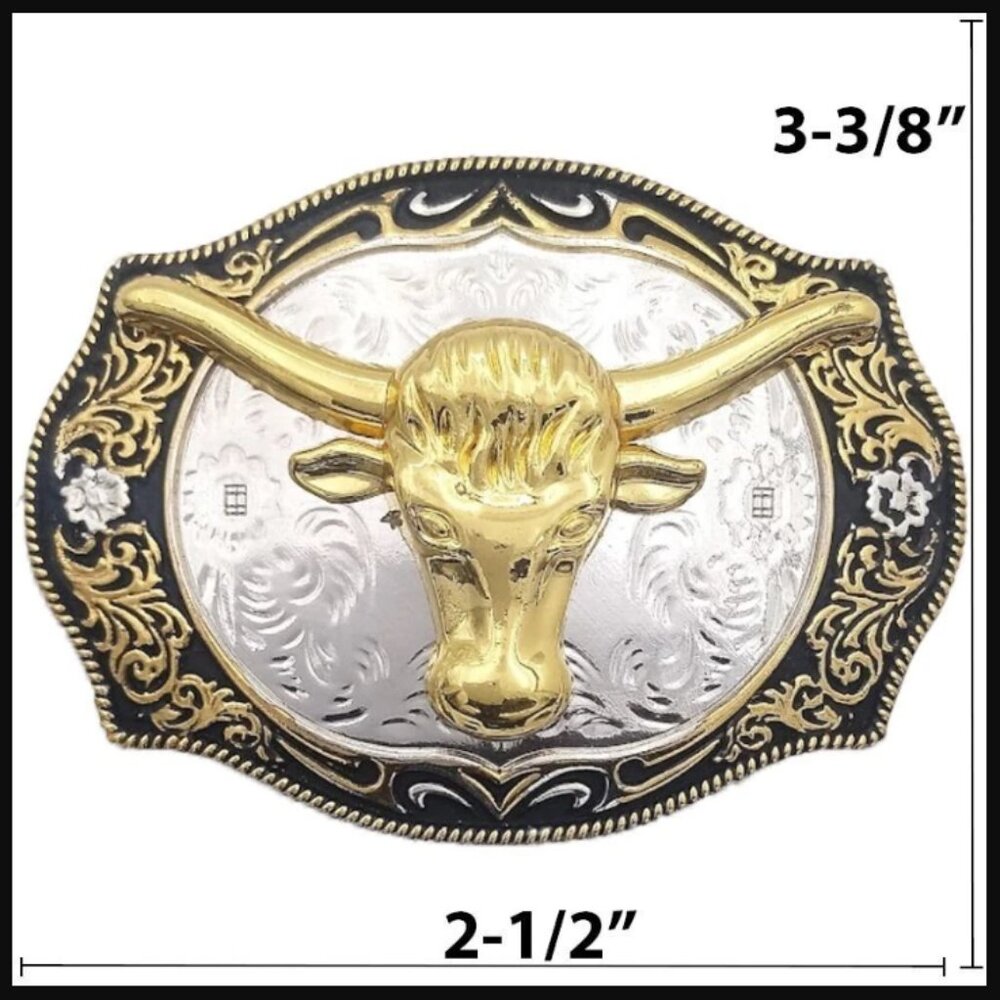 Western Belt Buckle, Rodeo, Longhorn, Ranch, Silver & Gold, NWOT, fits 1.5" belt